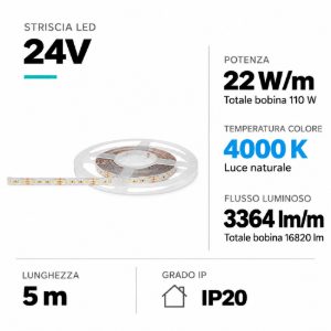 Bobina 5 metri striscia led 22w 24v dc 4000k gea luce