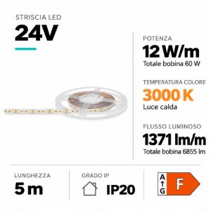 Striscia led smd bobina 5 mt 12w-mt 3000k cri90 24v dc gea luce