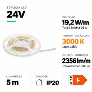 Striscia gea luce bobina 5mt led 19,2w-mt 3000k 24v dc cri90