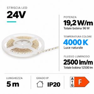 Striscia gea luce bobina 5mt led 19,2w-mt 4000k 24v cri90