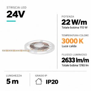 Bobina 5mt striscia led per interni 24v dc 22w-mt 3000k cri90 gea luce