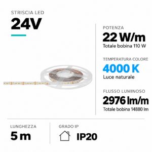 Bobina 5mt strip led 22w-mt 4000k 24v dc cri90 gea luce