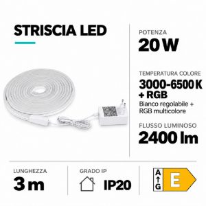 Striscia led bianca per ingresso dimmerabile con telecomando 300cm 20w rgb 3000k 6500k
