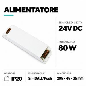 Trasformatore dimmerabile dali push ip20 per strip led 80w 24v ideal lux