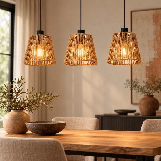 Eglo lavister lampadario rustico per cucina lineare nero a sospensione 3 luci