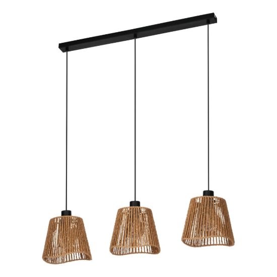 Eglo lavister lampadario rustico per cucina lineare nero a sospensione 3 luci