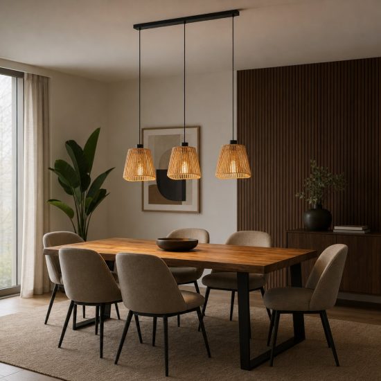 Eglo lavister lampadario rustico per cucina lineare nero a sospensione 3 luci