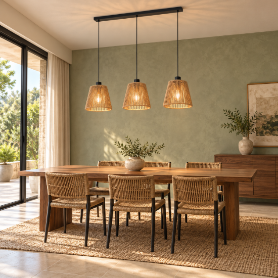 Eglo lavister lampadario rustico per cucina lineare nero a sospensione 3 luci