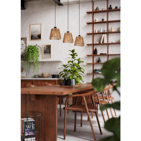 Eglo lavister lampadario rustico per cucina lineare nero a sospensione 3 luci