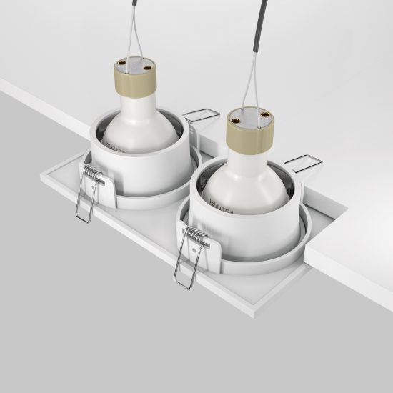 Maytoni zoom faretto da incasso doppio ip65 gu10 rettangolare bianco