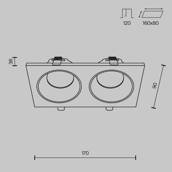 Maytoni zoom faretto da incasso doppio ip65 gu10 rettangolare bianco