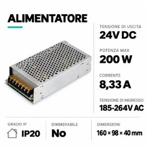 Driver alimentatore led 200w 185-264vac 24vdc 8,33 a gea luce