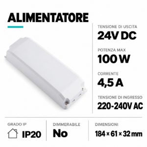 Trasformatore led 100w 24vdc gea luce 220-240vac 4,5 a