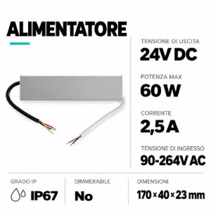 Driver alimentatore led 60w ip67 per esterno 24vdc non dimmerabile gea luce