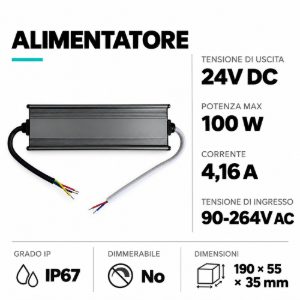 Driver alimentatore led 100w ip67 da esterno 24v dc gea luce