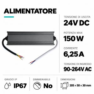 Driver alimentatore led 150w ip67 per esterni 24v dc gea luce