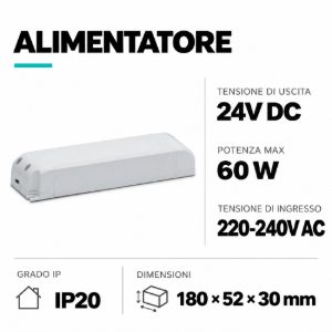 Driver ts203 tensione continua per strisce led 220-240v/50-60hz 24v max 60w ip20