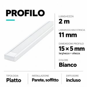 Profilo piatto 2mt bianco ideal lux per strip led max 11mm