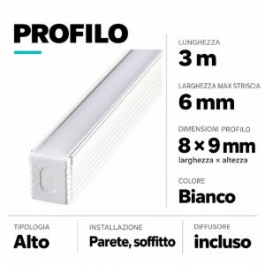 Profilo alto bianco 3mt per strisce led max 6mm ideal lux