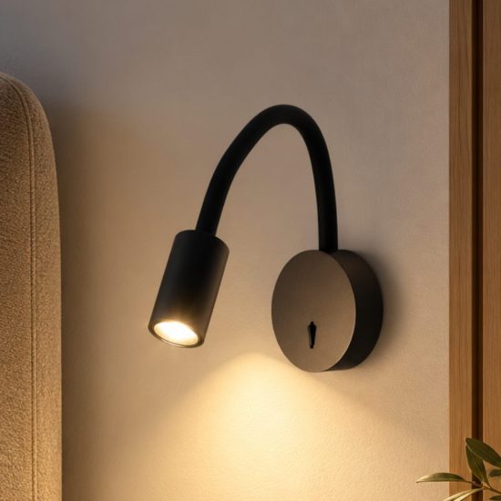 Fabas flux applique per camera da letto nera led 3.1w 3000k snodabile