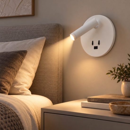 Fabas lollo applique led 9w 3000k per camera da letto bianca orientabile presa usb