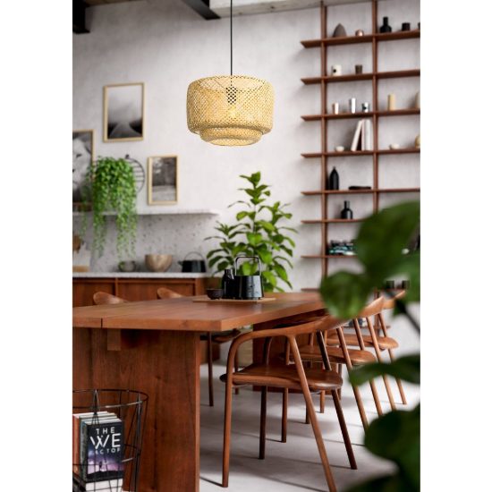 Eglo hettonle lampadario rustico per sala da pranzo nero legno a sospensione
