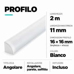 Profilo 2mt angolare lineare bianco per strisce led max 11mm ideal lux