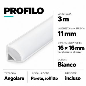 Profilo 3mt angolare lineare per strip led max 11mm ideal lux