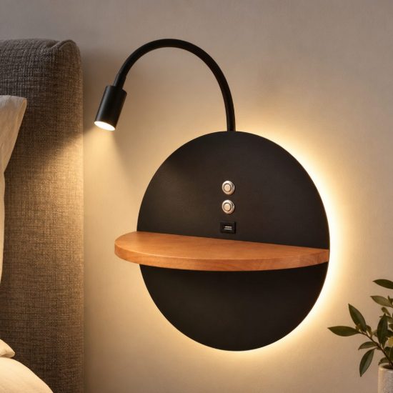 Fabas dual applique per camera da letto nera led 9w 3000k orientabile con presa usb