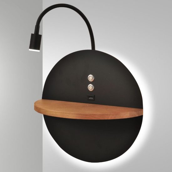 Fabas dual applique per camera da letto nera led 9w 3000k orientabile con presa usb