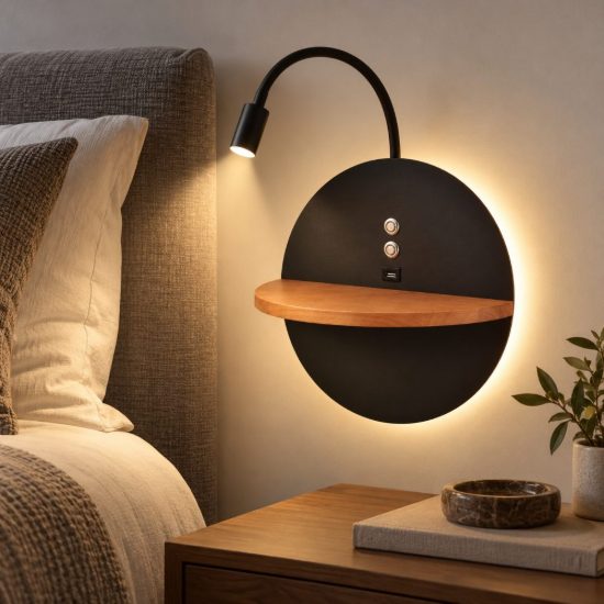 Fabas dual applique per camera da letto nera led 9w 3000k orientabile con presa usb