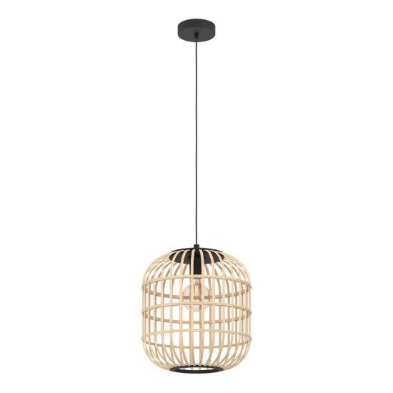 Eglo bordesley lampadario moderno per ingresso cilindro nero legno a sospensione