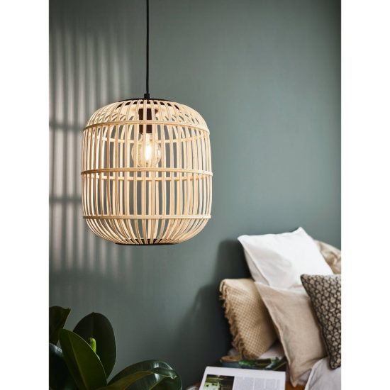 Eglo bordesley lampadario moderno per ingresso cilindro nero legno a sospensione