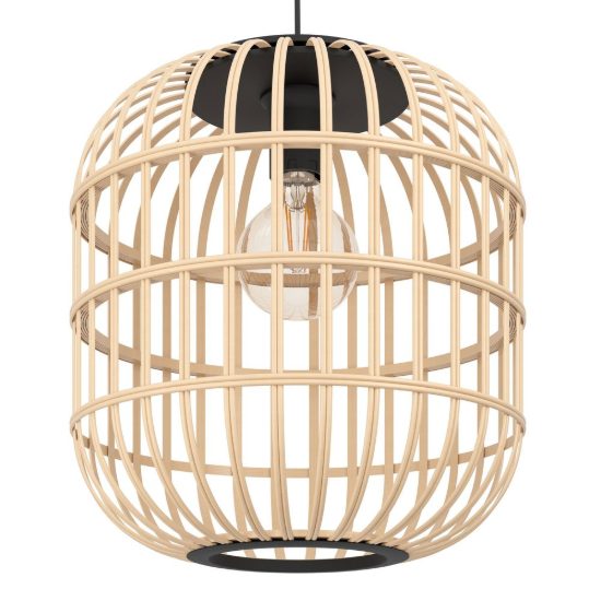 Eglo bordesley lampadario moderno per ingresso cilindro nero legno a sospensione
