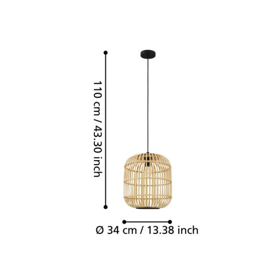Eglo bordesley lampadario moderno per ingresso cilindro nero legno a sospensione