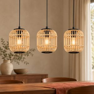 Eglo bordesley lampadario per cucina moderno nero legno a sospensione 3 luci