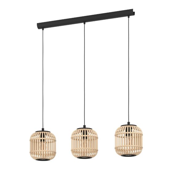 Eglo bordesley lampadario per cucina moderno nero legno a sospensione 3 luci