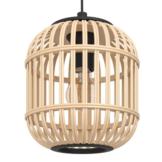 Eglo bordesley lampadario per cucina moderno nero legno a sospensione 3 luci