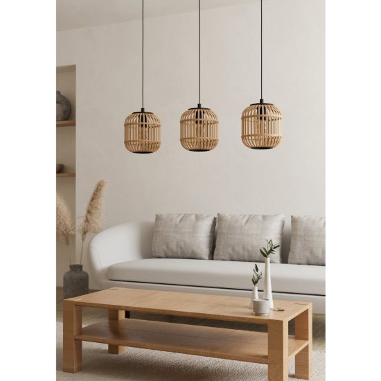 Eglo bordesley lampadario per cucina moderno nero legno a sospensione 3 luci