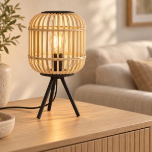 Eglo bordesley lampada moderna per soggiorno cilindrica nera legno da tavolo