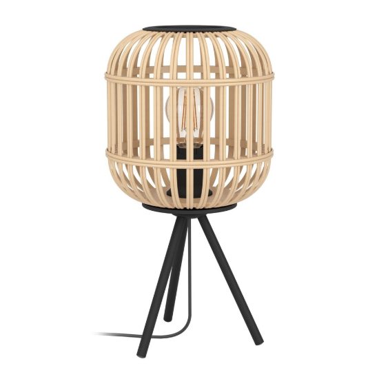 Eglo bordesley lampada moderna per soggiorno cilindrica nera legno da tavolo