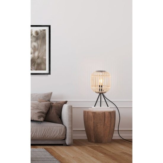 Eglo bordesley lampada moderna per soggiorno cilindrica nera legno da tavolo