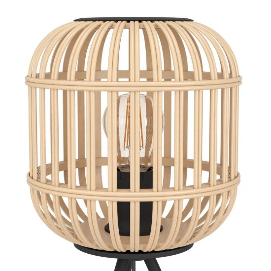 Eglo bordesley lampada moderna per soggiorno cilindrica nera legno da tavolo
