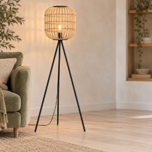 Eglo bordesley piantana per camera da letto moderna cilindro nera legno
