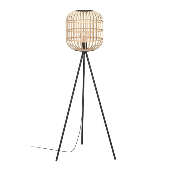 Eglo bordesley piantana per camera da letto moderna cilindro nera legno
