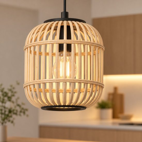 Eglo bordesley lampada per camera da letto moderna nera legno a sospensione