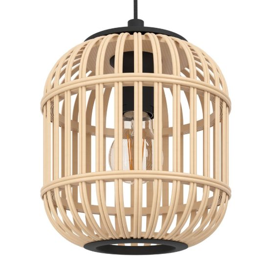 Eglo bordesley lampada per camera da letto moderna nera legno a sospensione