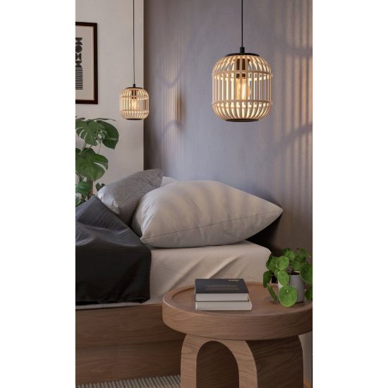 Eglo bordesley lampada per camera da letto moderna nera legno a sospensione