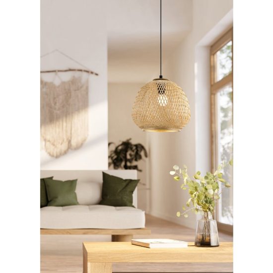 Eglo dembleby lampadario rustico per ingresso cupola nero legno a sospensione