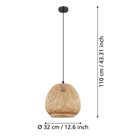 Eglo dembleby lampadario rustico per ingresso cupola nero legno a sospensione